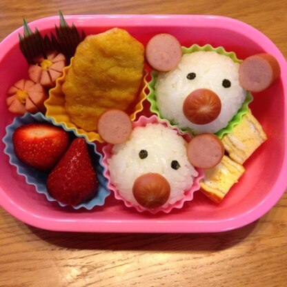 初めての娘の幼稚園のお弁当☆簡単にかわいいお弁当ができました(*^^*)かわいいお弁当ありがとう！って言われました（≧∇≦）